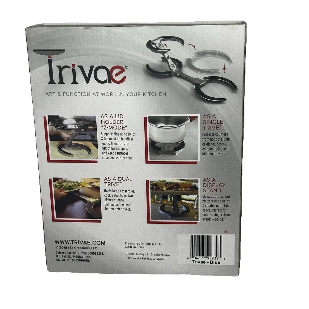 Trivae Multi-Use Lid Holder‎ Trivet and Display Stand Blue Silver Heat Resistant